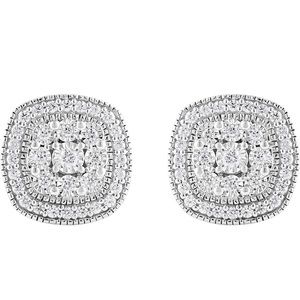 0.5 CT AUTHENTIC REAL DIAMOND CUSHION CUT EARRINGS STUDS STERLING SILVER